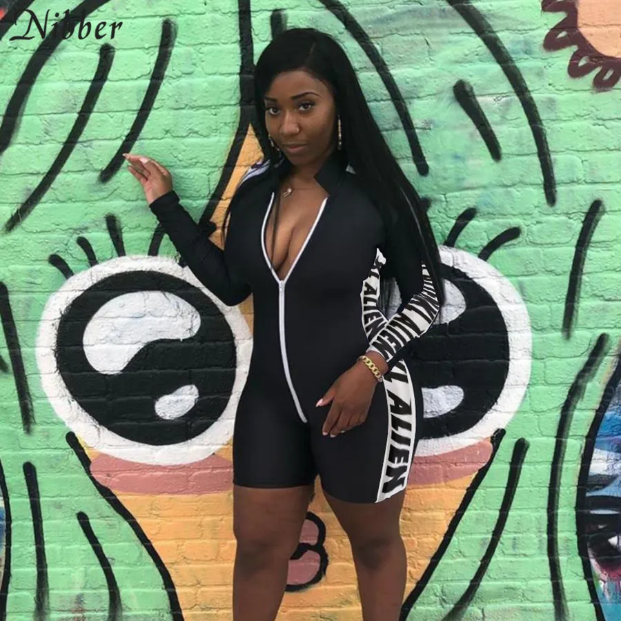 

Nibber 2019autumn black full sleeve playsuits women fashion wild Basic bodycon Active Wear ladies Street causal Jumpsuit Female