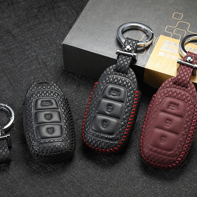 Puou кожаный чехол для ключей hyundai elantra ix35 автомобильный держатель key4