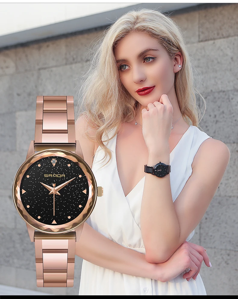 Для женщин часы Женская Мода Нержавеющая сталь кварцевые часы Montre Femme 2018 Для женщин часы