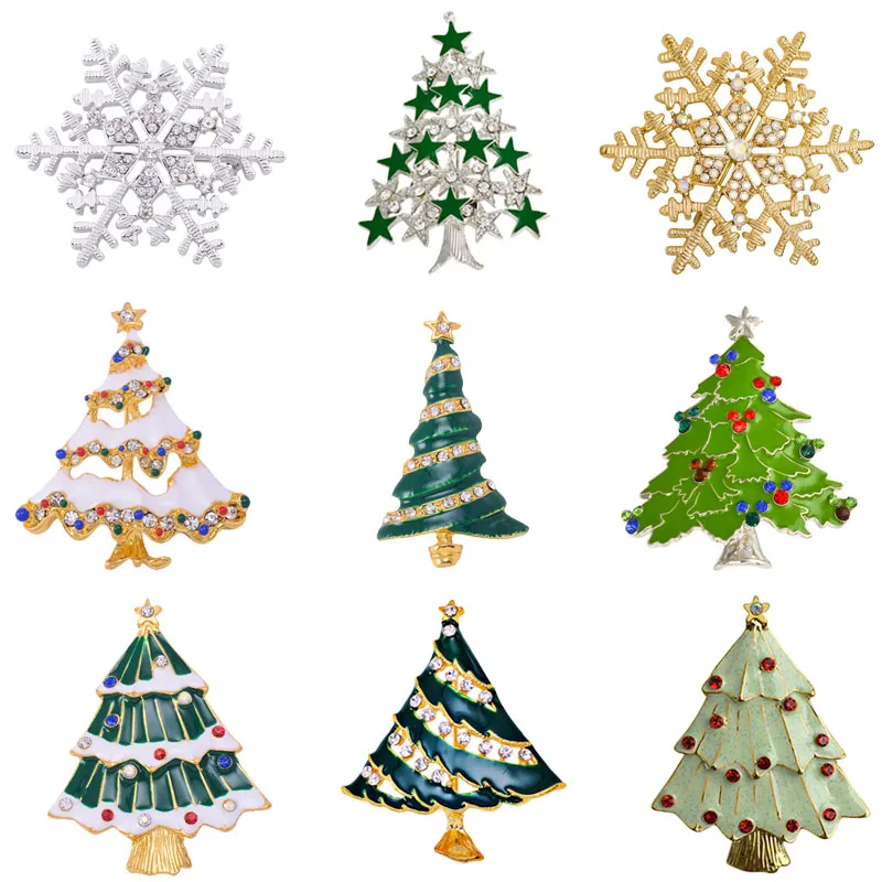 

9 Styles 2017 New Christmas Snowflake Brooch and Enamel Pin for Women Colorful Tree Broches Channel Pin Brooch Brosh Boutonniere