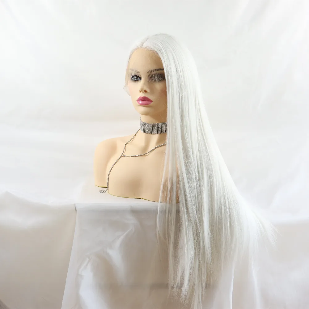 Marquesha прямые натуральные волосы термостойкие волокна синтетические кружева передние белые парики косплей парик
