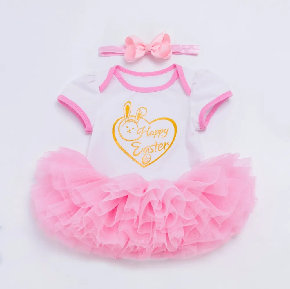 

YK&Loving Summer girl baby clothing set 0-2 year kids short sleeve rabbit romper pink Tutu skirt Easter cotton vestido infantil