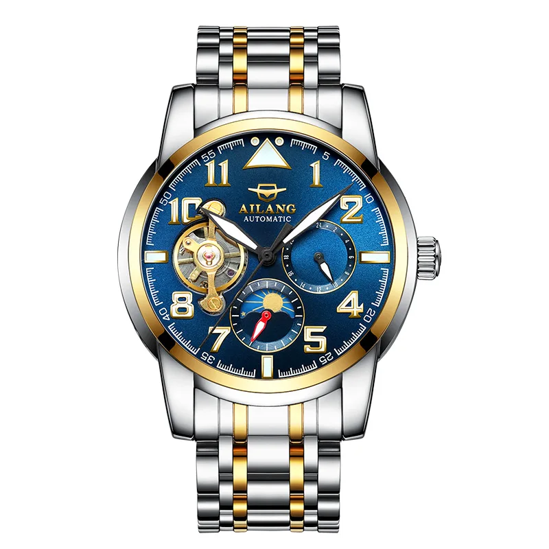 AILANG мужские часы популярные наручные брендовые Роскошные знаменитые мужские часы автоматические часы настоящие бриллианты часы Relogio Masculino часы мужские - Цвет: Золотой