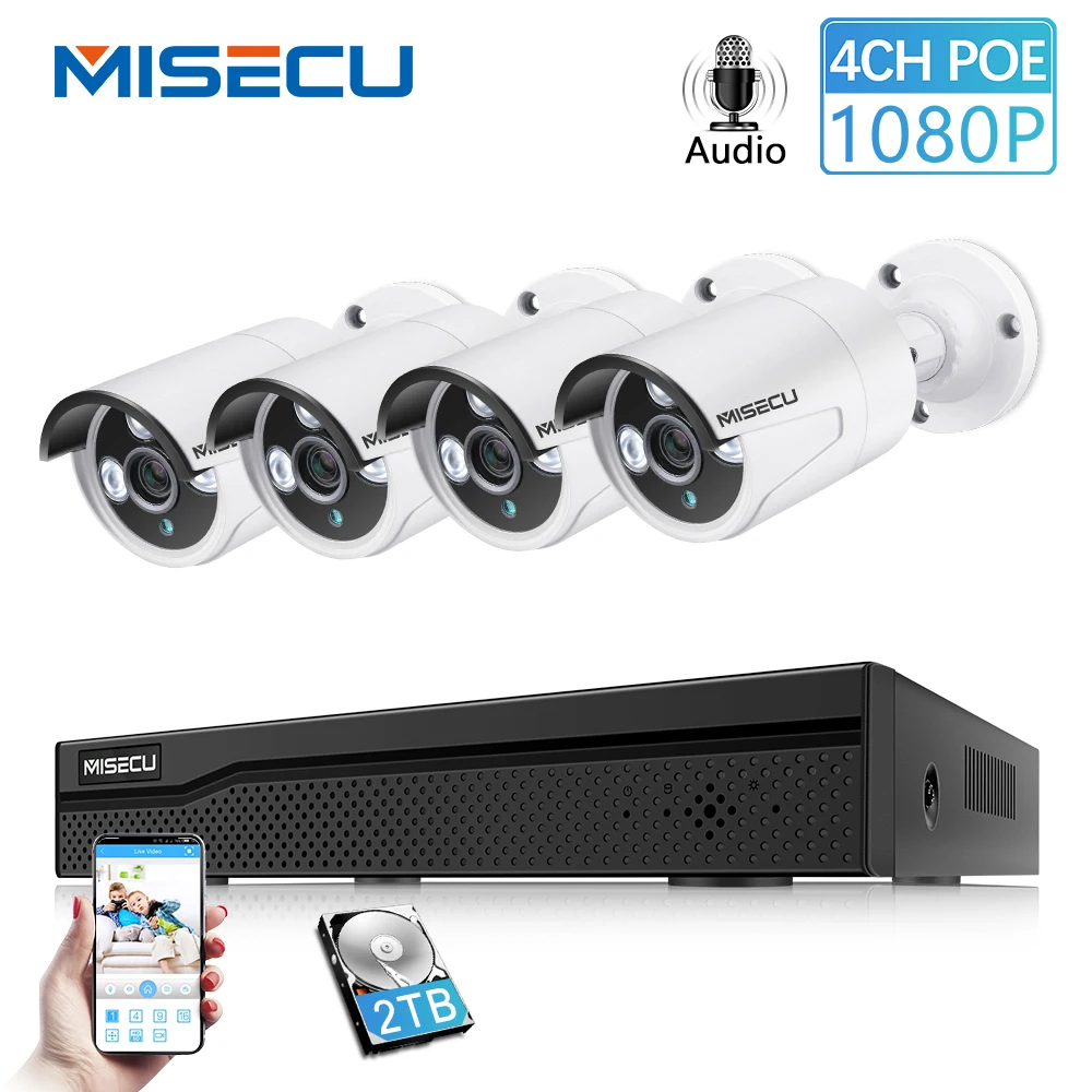 MISECU 4CH POE CCTV система видеонаблюдения 1080 P 2MP аудио запись IP Camara IR Vision Emai оповещение