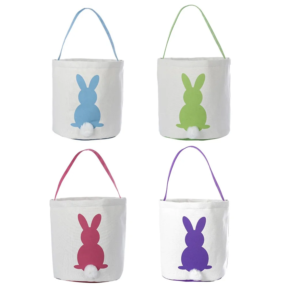 

Easter Egg Rabbit Bunny Tail Basket Canvas Carrying Bag Tote Bucket Holiday Celebration Party Decoration