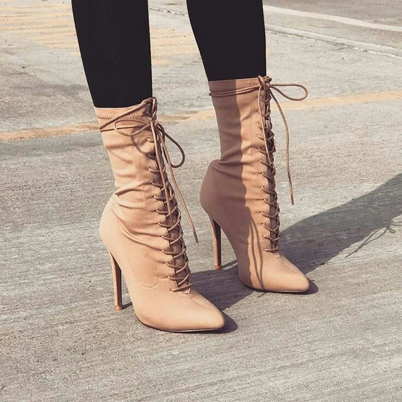 Nude lace up boots Clearance