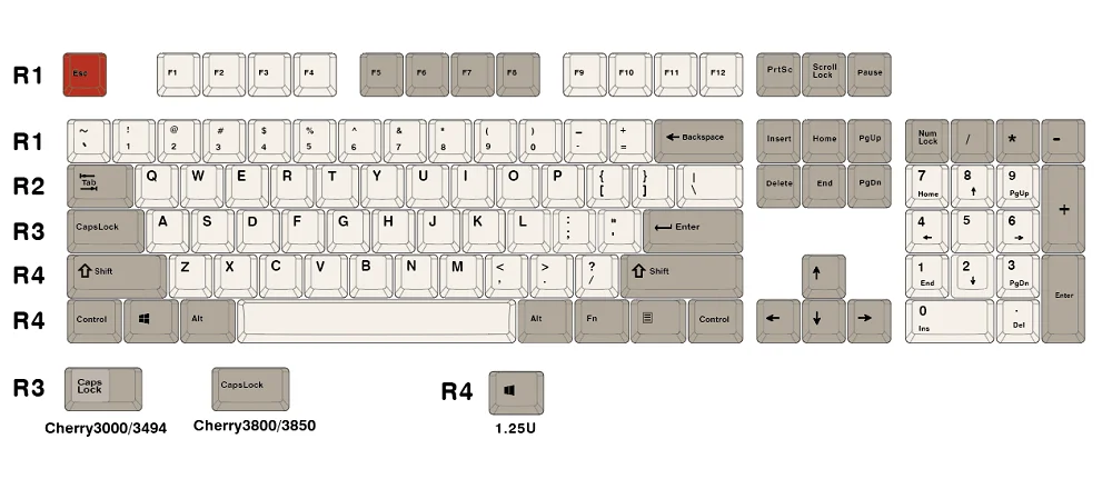 Pbt краситель подбитые брелки Вишневый профиль Ретро бежевый серый для ansi 104
