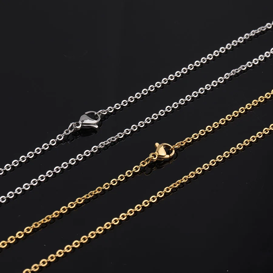 

5pcs/lot 316L Stainless Steel 2mm Rolo Link Chain Necklace 50cm Length Gold Silver Tone Cable Chain with Lobster Clasp Necklace