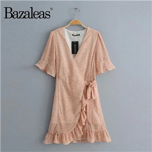 Bazaleas модное женское платье с завязками сбоку, праздничное Оранжевое Женское платье с цветочным принтом, винтажное платье с запахом, Прямая поставка - Цвет: J12