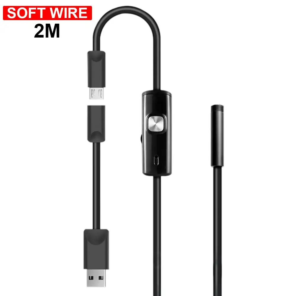 2m Soft Wire 5,5 мм 6 светодиодный usb-шланг для мобильного телефона эндоскоп с жесткой трубкой канал Кондиционер Авто Ремонт камеры - Цвет: 2m Soft Wire