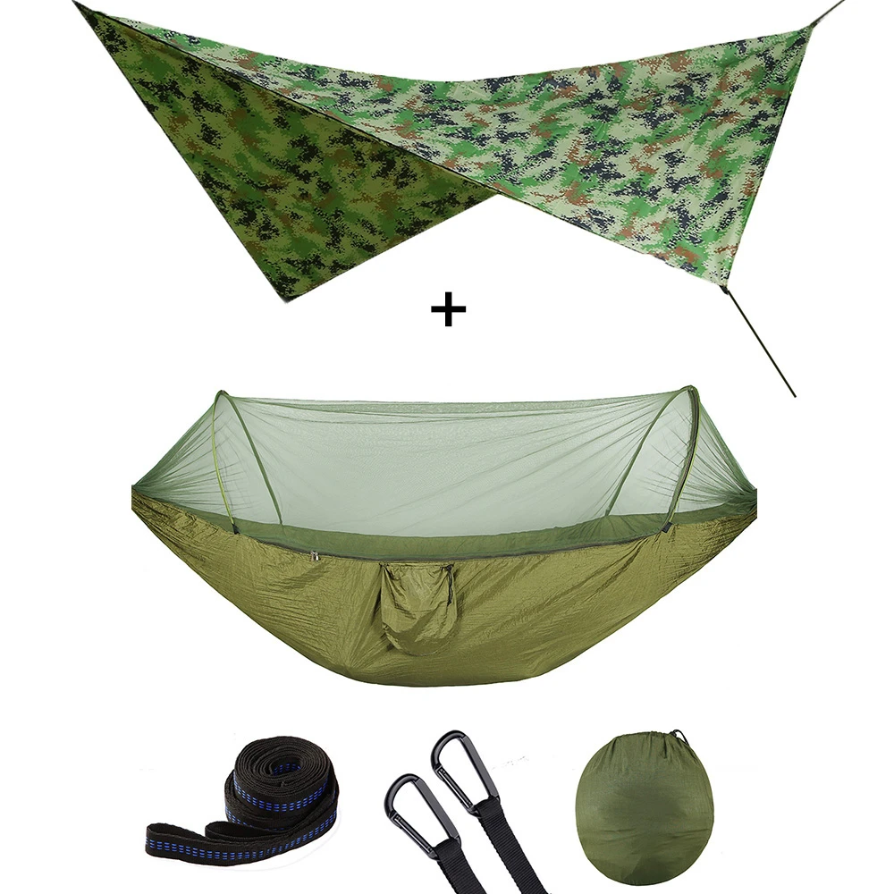 Открытый всплывающая сетка гамак палатка с водонепроницаемым навесом набор для навеса Автоматическое быстрое открытие от комаров гамак портативный - Color: army green camouflag