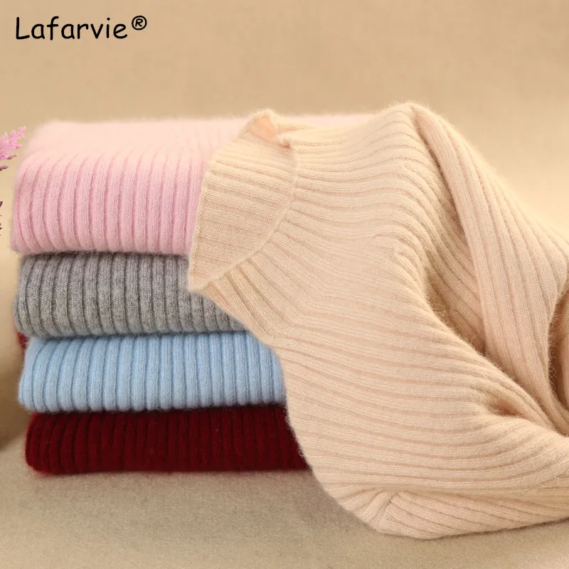 

Lafarvie New Slim Cashmere Blended Knitted Sweater Women Tops Autumn Winter Fashion Turtleneck Long Sleeve Warm Pullover Pull