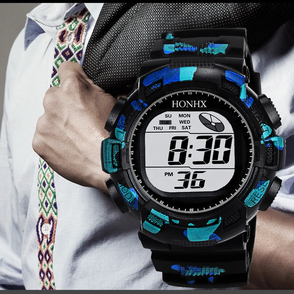 Honhx mens наручные часы цифровой светодиод Аналоговые Кварцевые Будильник Дата спортивные часы человек электронные часы мужские часы