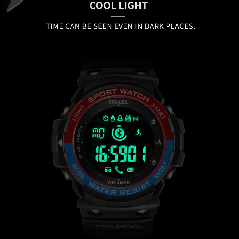 SMAEL Sports Mens Smart Watch Men Pedometer Calories Reminder Multi-Functions Smartwatch Digital Wrist Watches Mens Bluetooth