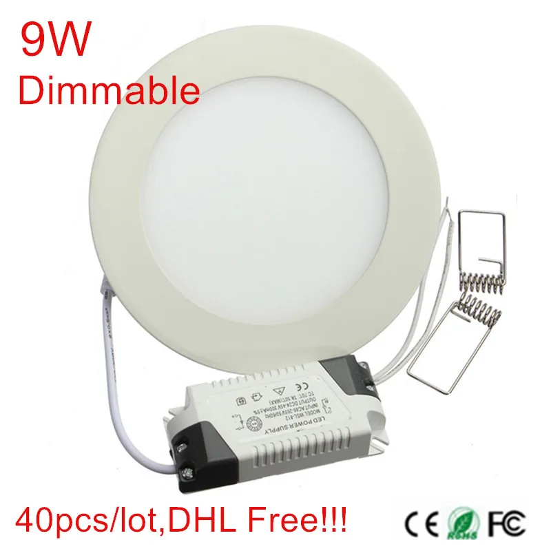40pcs/lot Dimmable Ultra Bright 9W AC85 265V AC110V 220V LED Ceiling Recessed Grid Downlight