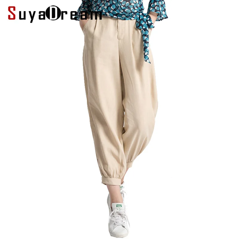 

Women Harem pants 50%Real Silk 50%Cotton Casual Ankle-Length pants 2018 Fall Winter New Beige