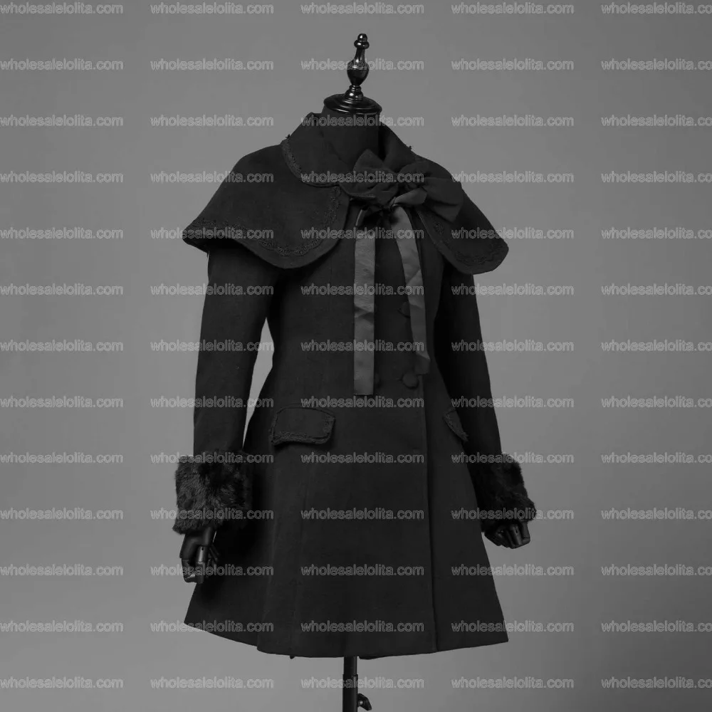 Для женщин S Осень Винтаж накидка Классический Лолита платье Trenchcoat элегантный женский, черный сладкий готическая лолита Стиль теплое зимнее пальто