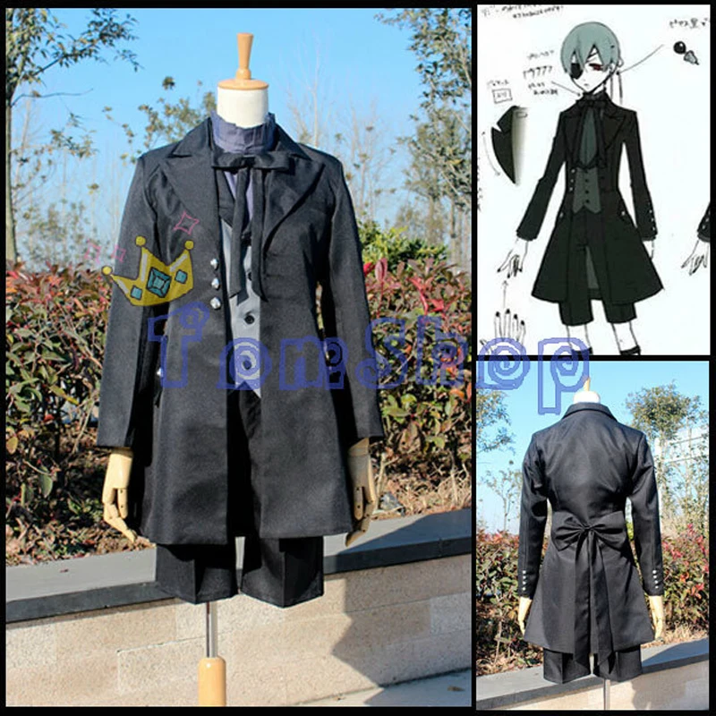 

Free Shipping Kuroshitsuji Devil Black Butler Ciel Phantomhive Cosplay Uniform Full Set Halloween Costumes