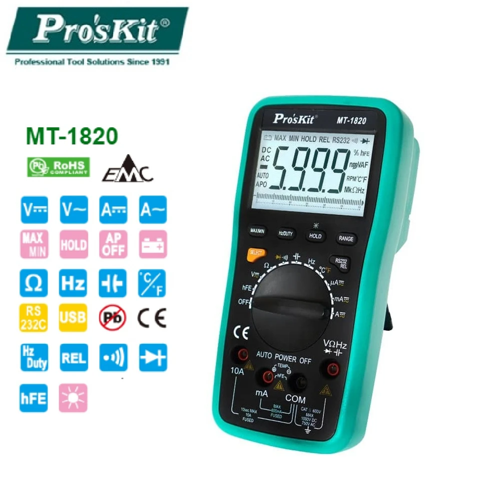 Мультиметр Pro'skit MT 1820 5999 двойной дисплей многофункциональный цифровой
