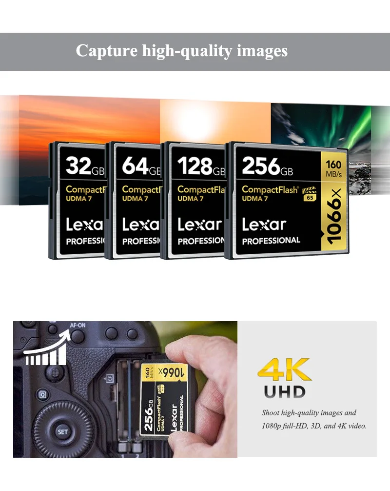 Lexar Professional 1066x CompactFlash Card 128 ГБ 256 Гб карта памяти 160 МБ/с./С компактная флеш-карта UDMA 7 CF карта для DSLR камеры 4K