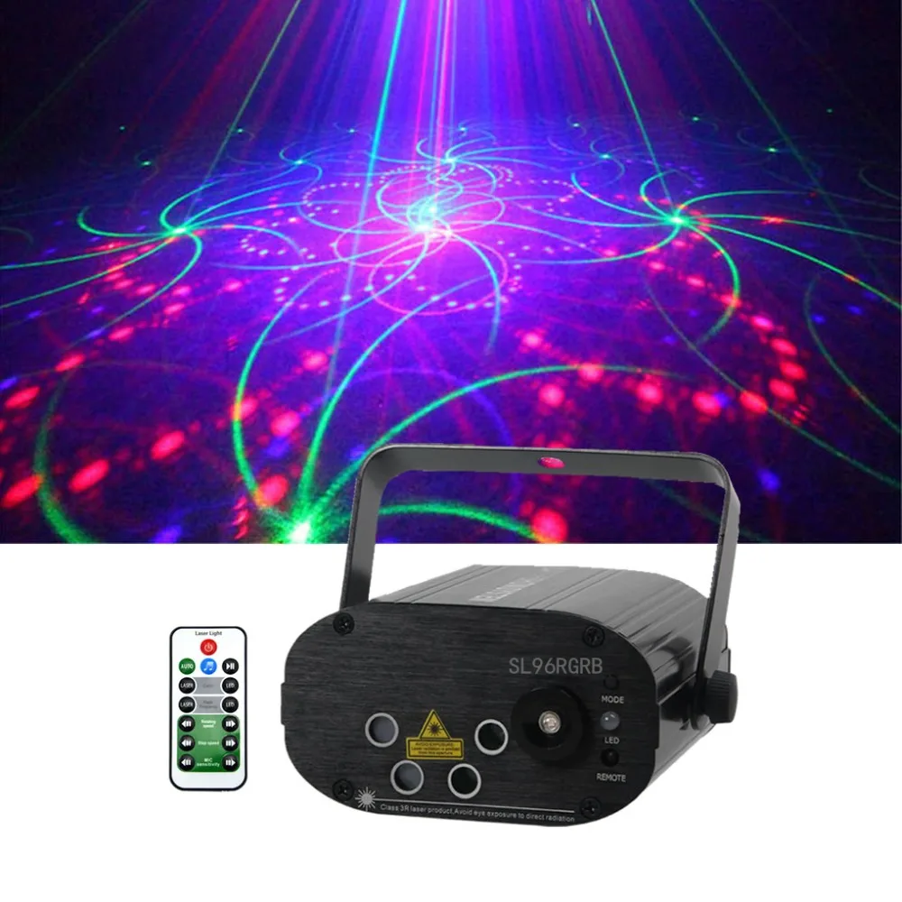 

Sharelife 4 Lens Mini 96 RGRB Pattern Laser Light Music Remote Control Motor Speed DJ Gig Party Home Show Stage lighting 96RGRB