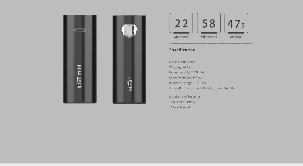 Original Eleaf iJust Mini Mod Battery 1100mAh 25W max E Cigarette Vape Pen Support iJust mini Atomizer Vaporizer 03 (3)