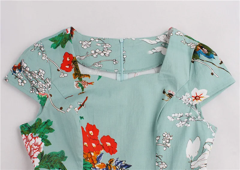 Kostlish Brand 2017 New Summer Dress Women Short Sleeve Slim 50s 60s Vintage Dress Elegant Print Swing Rockabilly Party Dresses (20)
