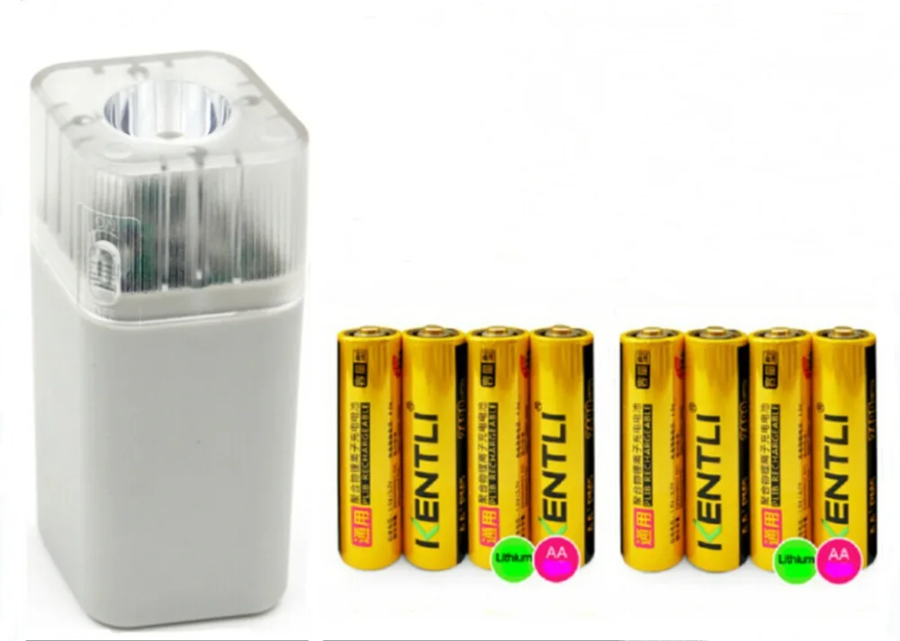 

8pcs 1.5V AA 2400mWh Lithium Rechargeble Battery + 4 slots aa aaa charger with led flashlight