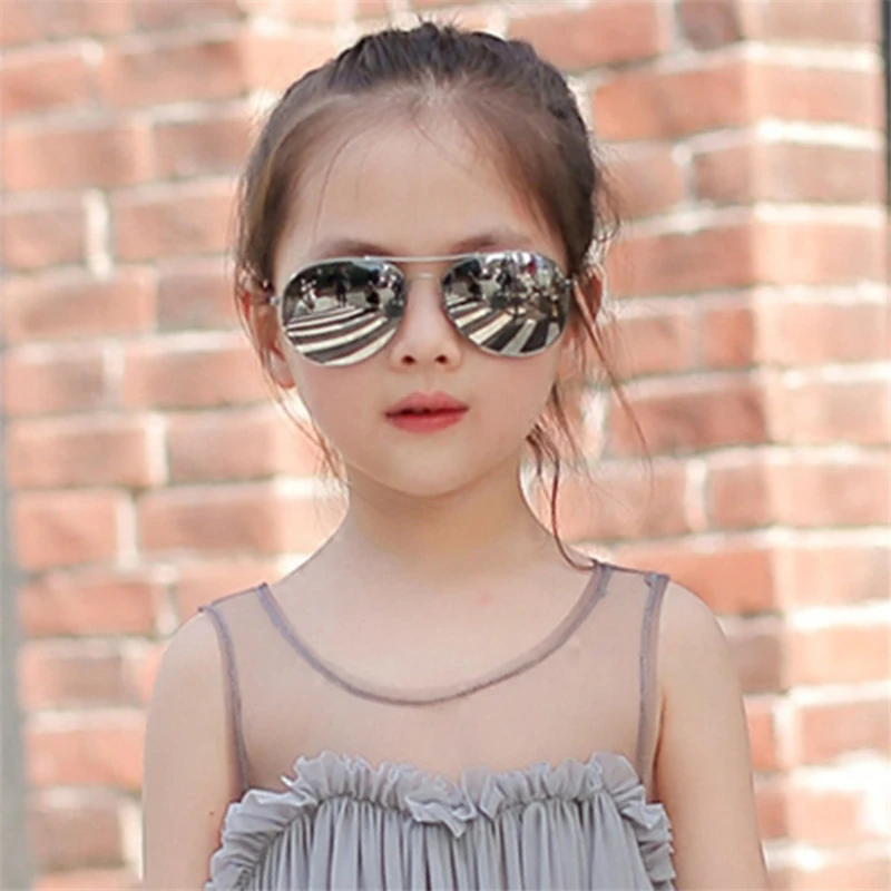 Солнцезащитные очки для детей, крутые зеркальные отражающие солнцезащитные очки в металлической оправе