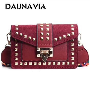 

DAUNAVIA Women bag Wide Shoulder Strap Small Square Bag Fashion Rivet Female Shoulder Bags New Designer Crossbody Handbag