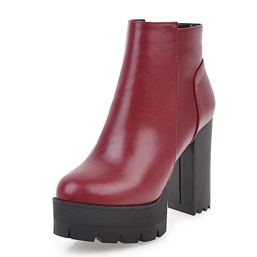 Gdgydh/сезон весна-осень; женские ботинки на платформе размера плюс; женская повседневная обувь на резиновой подошве черного цвета на высоком каблуке из красной кожи - Цвет: red shoes