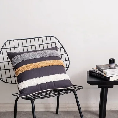 C 45X45CM 45x45 см богемный геометрический хлопковый холщовый стеганый чехол для подушки, наволочка с кисточками, шерстяная вышитая наволочка с бахромой - Цвет: C 45X45CM