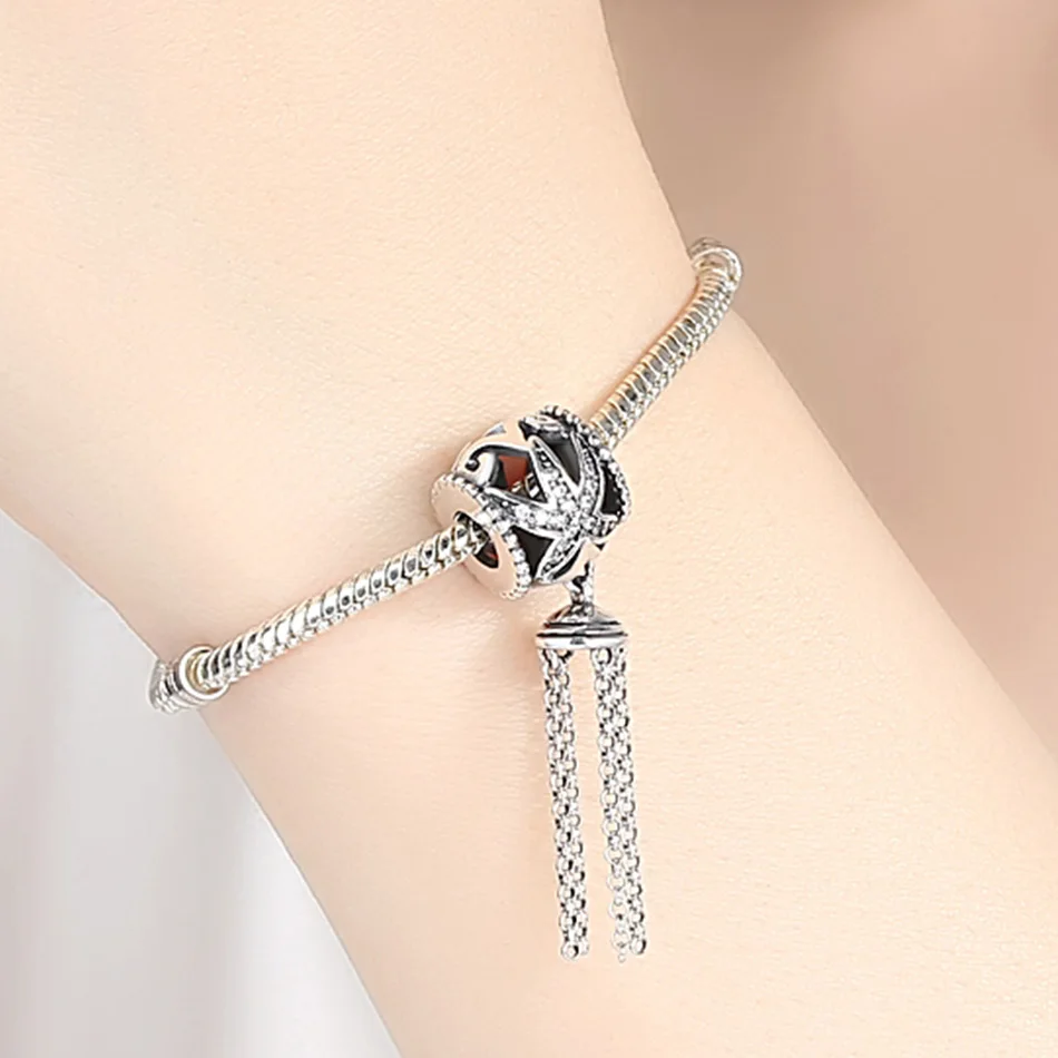 ELESHE Real 925 Sterling Silver Enchanted Starfish Tassel Dangle Charms fit Original Bracelet DIY Beads Jewelry Making