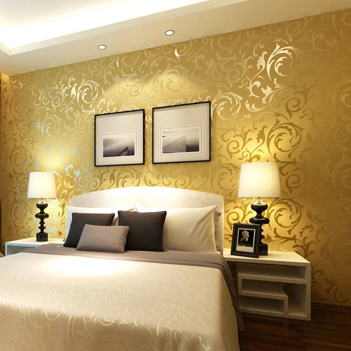 

Q QIHANG High Quality Victorian Damask Embossed Textured Wallpaper Gold Yellow Color 0.53m*10m=5.3m2