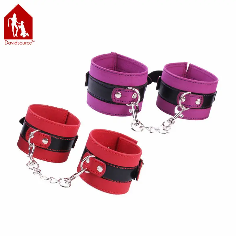 Davidsource Buckle Adjustable Rubber Handcuffs Purple Red Shackles