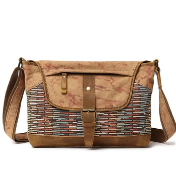 

Designer Canvas Leather Shoulder Bags for Men Waterproof Laptops Bags Rivets Oil Wax Canvas Messenger Bags Big