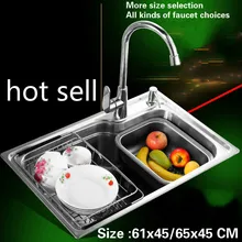 Кухонная раковина пищевая 304 нержавеющая сталь 0,7 мм маленький одиночный слот Горячая 61x45/65x45 см