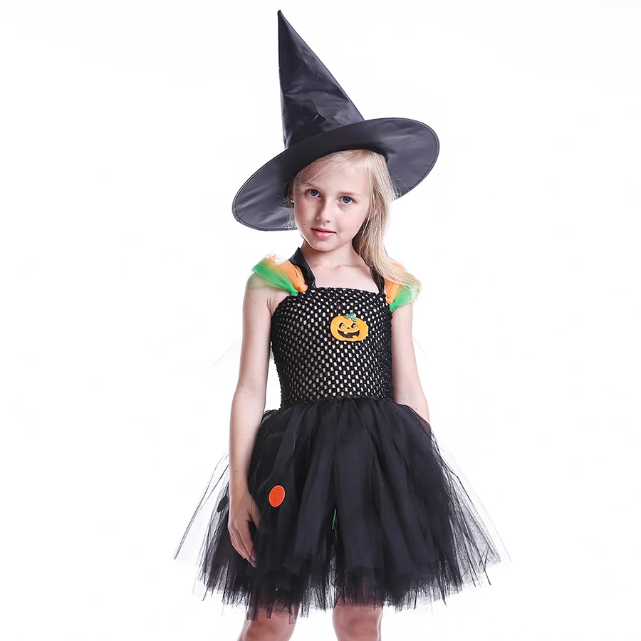Kids Halloween Tutu Dress With Witch Hat (9)
