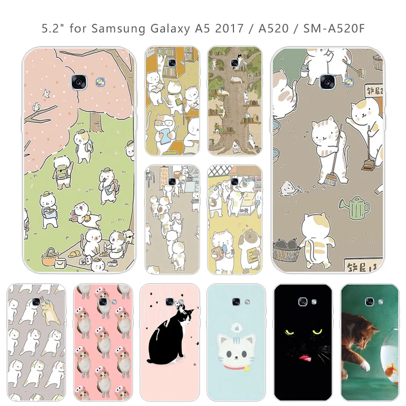 5.2&quot For Samsung A5 2017 CuteCat Case Galaxy Shell Clear Soft Silicone Coque Funda for SM-A520 A520F Cover |