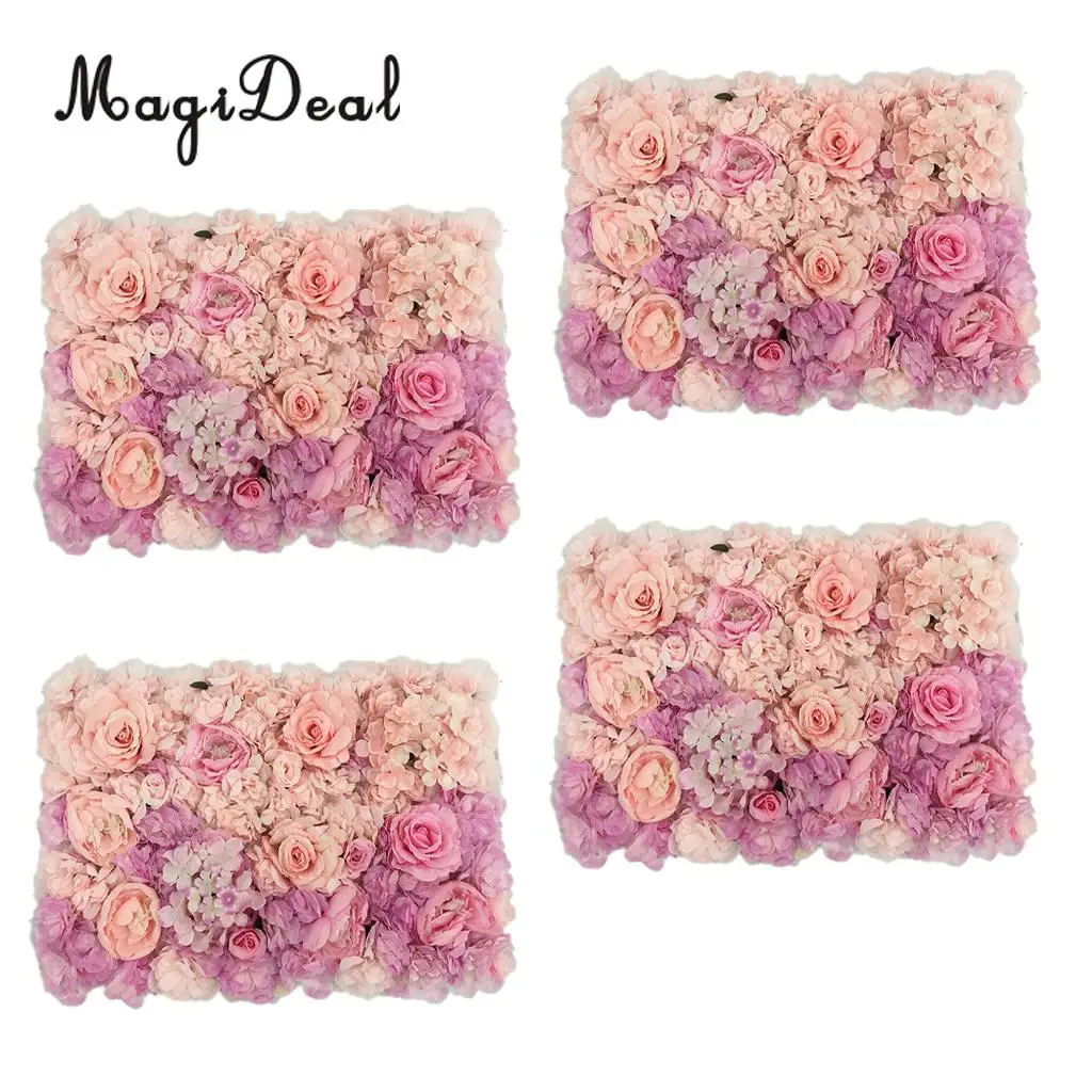 MagiDeal 4pcs Romantic Artificial Silk Flower Wall Panels for showcase stage Wedding Party Decoration Artificial Flower Wall