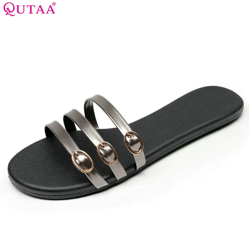 

QUTAA 2018 Women Sandals Pu Leather Fashion Women Shoes Slip on Simple Casual Westrn Style All Match Women Sandals Size 34-40