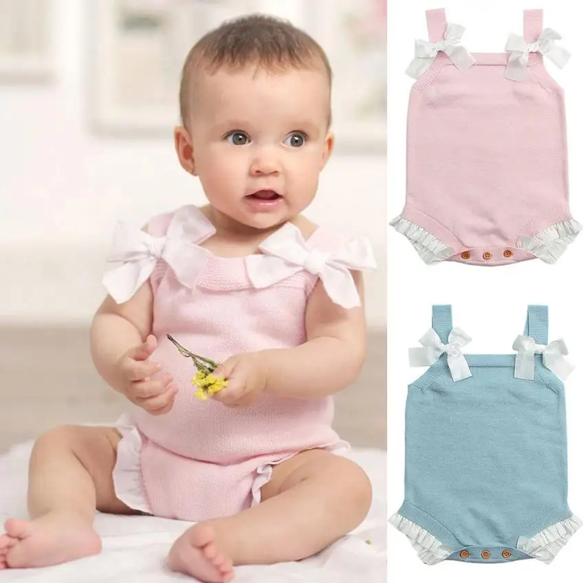 Baby Girl Boy Romper Clothes Sleeveless Bowknot Lace Romper Summer Newborn Jumpsuit Baby Romper Set 18Aug15