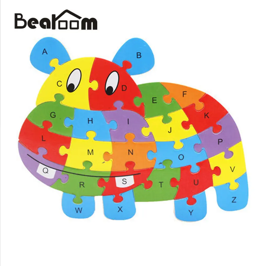 Bearoom Пазлы Обучение Образование 26-letter Животное Головоломка Смешные деревянные