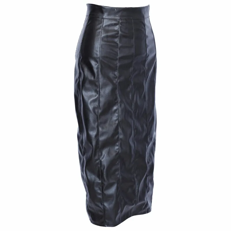 Черная Женская модная юбка-карандаш миди юбка Лидер продаж сексуальные юбки из искусственной кожи сзади на шнуровке эротическая бандажная юбка W1126