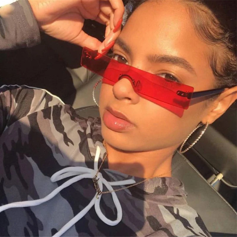 

Vintage Rimless Rectangle Sunglasses Women 2019 Designer Brand Luxury One Piece Lens Red Yellow Sun Glasses Men Metal Shades