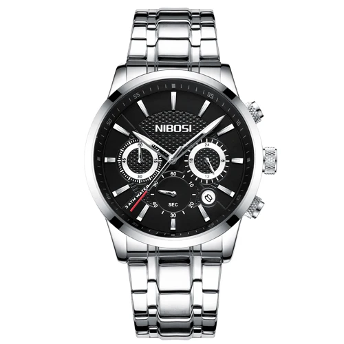 NIBOSI Relogio Masculino мужские s часы лучший бренд класса люкс из розовой стали Кварцевые часы мужские повседневные спортивные наручные часы с хронографом Saat - Цвет: Silver Black Metal