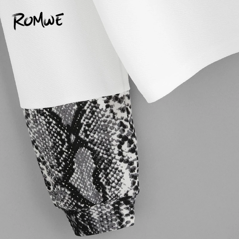  ROMWE Color Block Snake Skin Pullover 2019 Fashion Women Spring Autumn Sweatshirt Streetwear Female