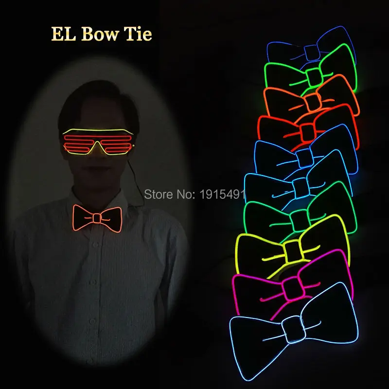 

TOP Selling 10 Color Select Neon Led Light Up Butterfly Bowtie Holiday Lighting Illuminate EL Cold Light Tie for Rave Costume
