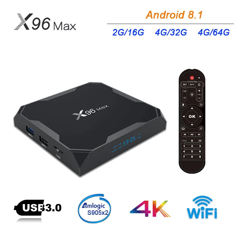 X96 Max Smart tv BOX Android 8,1 Amlogic S905X2 LPDDR4 Четырехъядерный 4 Гб 64 Гб 2,4G и 5 ГГц Wifi BT 1000M H.265 4K телеприставка X96 Max