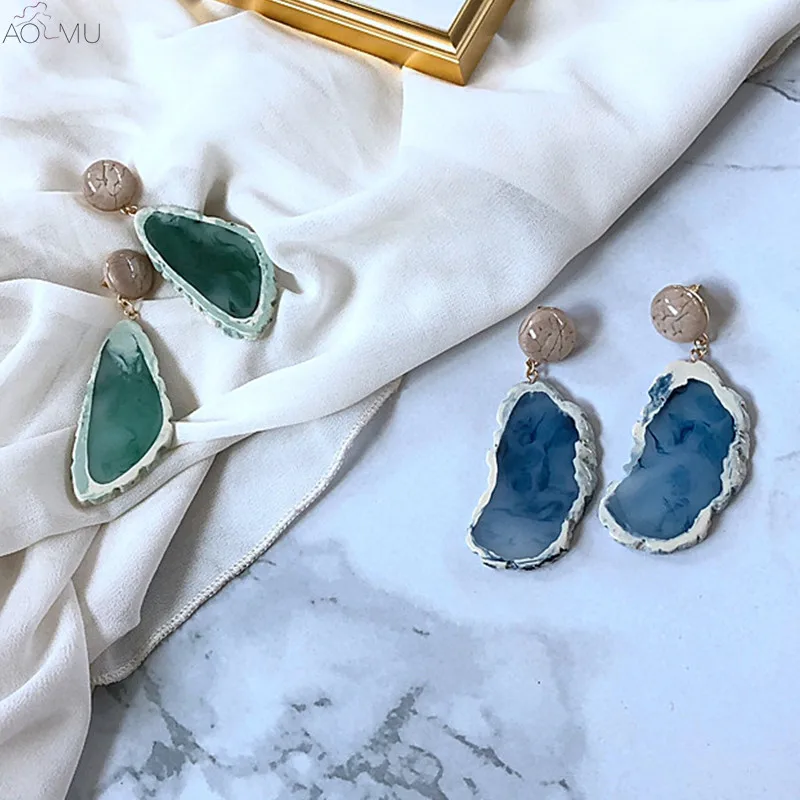 

AOMU Japan Korea Vintage Geometric Irregular Pattern Resin Drop Earring for Women Girls Jewelry Pendientes Mujer Moda